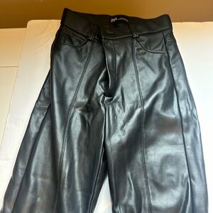 Zara faux leather jean,  XS, hardly worn black with inside ankle zipper